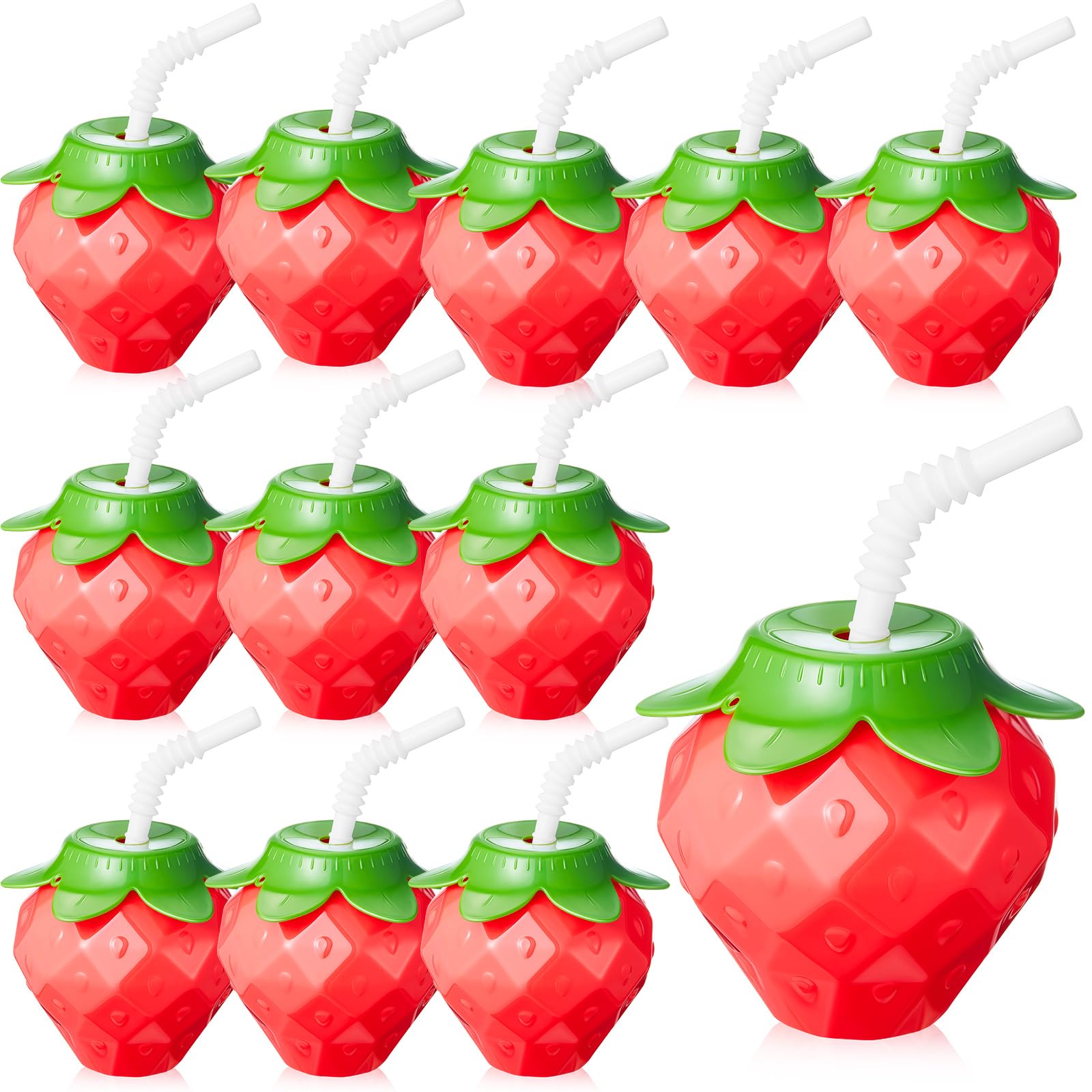 Photo 1 of Havawish 12 Pcs Strawberry Shaped Cup with Lids and Straws, 17oz Strawberry Birthday Party Supplies Plastic Portable Reusable Cute Cups Water Bottle for Girls Women Drinking