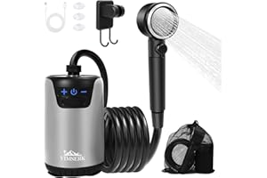 Yimserk 8000mAh Portable Camping Shower, 10-Speed Camp Shower Pump, LED Display, 4 Spray Modes, IPX8 Waterproof Outdoor Shower Kit for Hiking, Travel, Pet, Car Wash