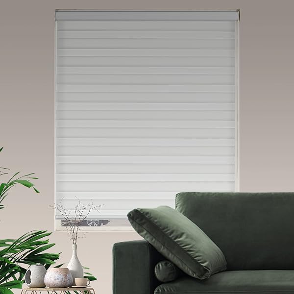 JIANGPIN TEXTILE ZEBRA BLINDS FOR WINDOWS DUAL LAYER LIGHT FILTERING PRIVACY FREE-STOP SHEER SHADES LIGHT CONTROL FOR INDOOR WINDOWS ZEBRA SHADES FOR LIVING ROOM(48″ W X 72″ H, WHITE)