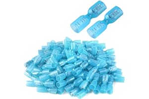 VAMRONE 100 PCS 16-14 AWG Waterproof Heat Shrink Quick Disconnect Connectors, Crimp Electrical Wire Female Spade Connectors Insulated Disconnect for Marine Automotive Motorcycle Home Wiring (Blue)