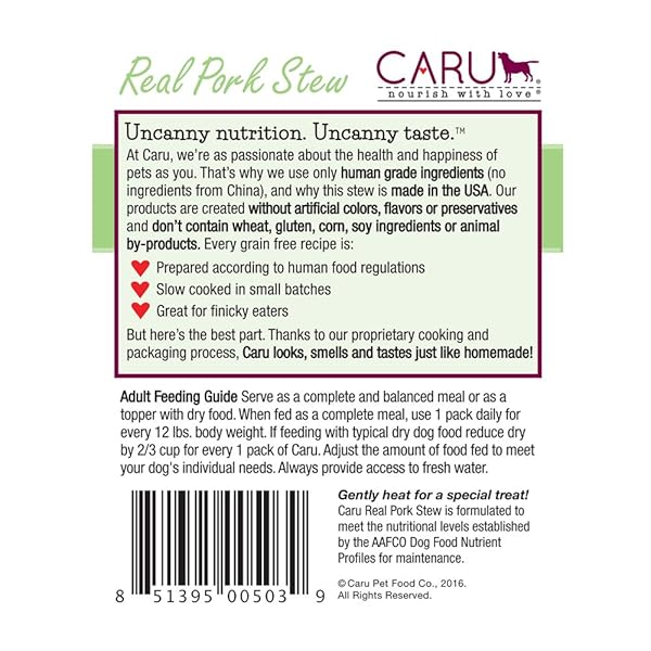 CARU REAL PORK STEW FOR DOGS, NATURAL ADULT WET DOG FOOD WITH ADDED VITAMINS AND MINERALS, FREE FROM GRAIN, WHEAT AND GLUTEN (PACK OF 12)
