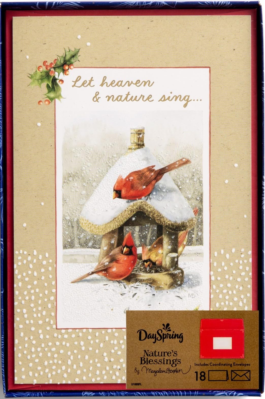 DaySpring - Marjolein Bastin - Let Heaven & Nature Sing - 18 Cardinal Christmas Boxed Cards and Envelopes (U1009)