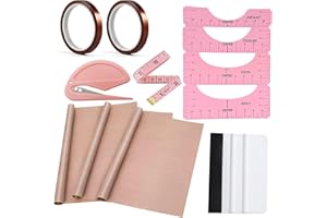 YOULDIANZI Sublimation Shirts Tool Kits (Pink) - 4 T Shirt rulers, 3Pack Teflon Sheet for Heat Press 12 x 16in - 2 Rolls Heat Resistant Tape,1 Tape Measure,1Squeegee for Vinyl