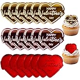 18 Pcs Happy Valentine's Day Cupcake Topper Acrylic Cake Disc Mirror Heart Cake Topper Engraved Valentines Cupcake Decoration Heart Picks for Valentine's Day Decorations