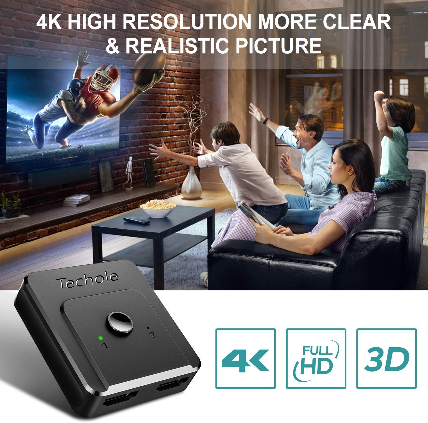 HDMI Switch 4K HDMI Splitter-Techole Updated Bi-Directional HDMI Switcher 1 in 2 Out or 2 in 1, HDMI Switch Splitter Supports 4K 3D HD 1080P for Xbox PS4 Fire Stick Roku HDTV(HDMI Cable NOT Include): Home Audio & Theater