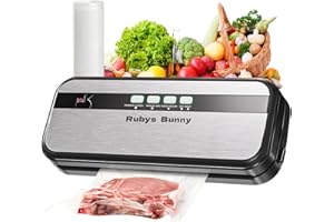 RUBYS BUNNY Vacuum Sealer Machine, 90kPa Powerful Precision Food Vacuum Sealer for Dry Food, Auto&Manual Options, Includes 1 Bag Rolls 8”x16’,Compact Design, Freshness Preservation and Sous Vide