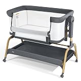 Jimglo 3 in 1 Baby Bassinet, Bedside Bassinet for Baby, Rocking Bassinet with Comfy Mattress and Wheels, 6 Height Adjustable Easy Folding Portable Bedside Crib for Newborn