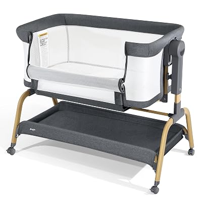 Jimglo 3 in 1 Baby Bassinet, Bedside Bassinet for Baby, Rocking Bassinet with Comfy Mattress and Wheels, 6 Height Adjustable Easy Folding Portable Bedside Crib for Newborn