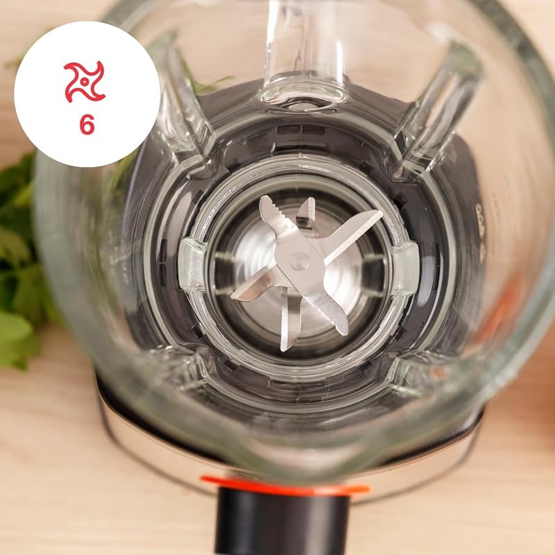 BV5728 Beauty and the Beast 1500 - Batidora de vaso, 1500W, cuchillas 6 filos de acero inoxidable, 2 velocidades + Turbo, pica hielo, jarra cristal graduada 1.5L, boca llenado, sistema seguridad