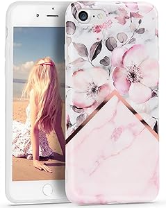 iPhone 8 Case Marble, Imikoko Slim iPhone 7 Case Floral Pattern Flexible Soft TPU Shockproof Protective Case for iPhone 7 & 8