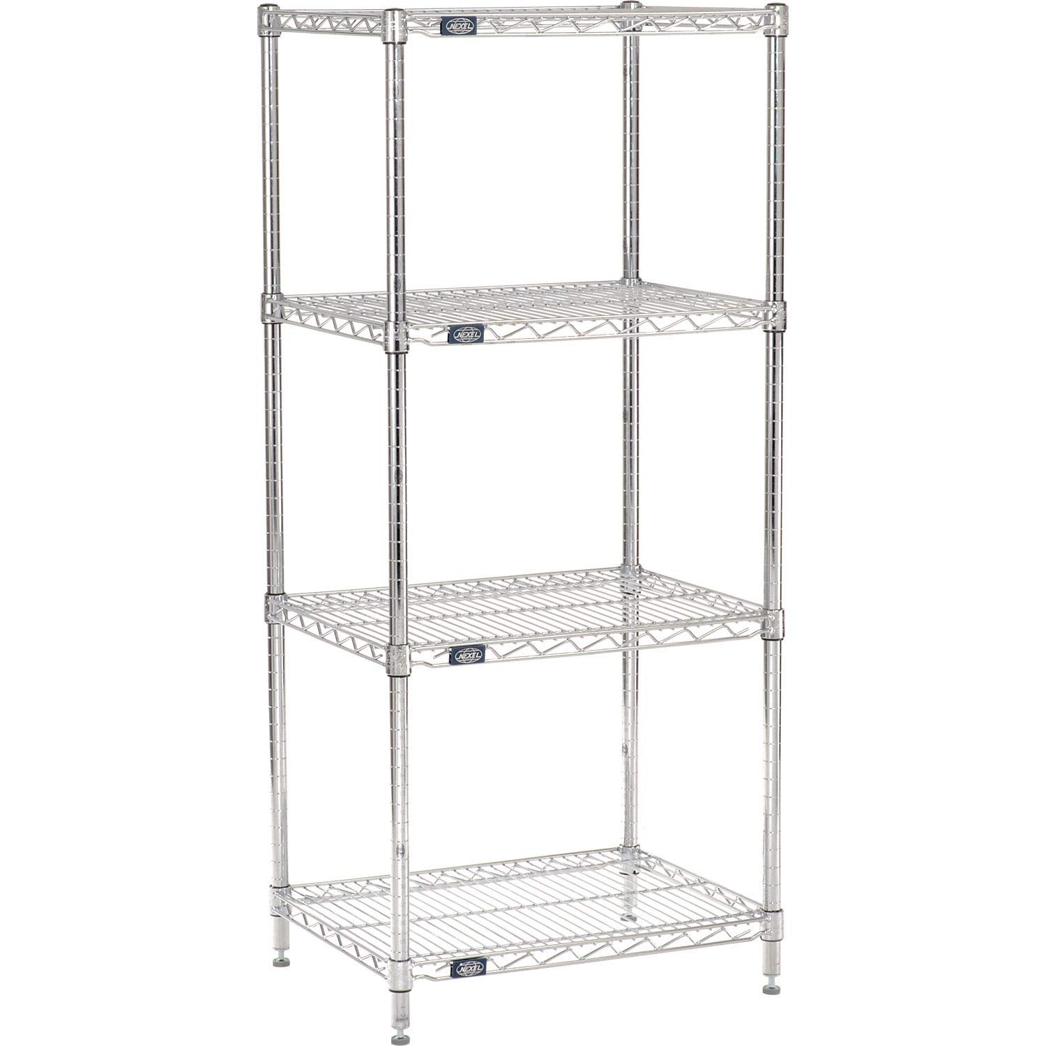 Photo 1 of (partial set) (untested) Nexel Adjustable Wire Shelving Unit, 4 Tier, Commercial Dry Storage Rack, 18" x 24" x 63", Chrome