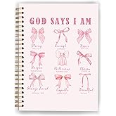 XUNLURY Coquette Pink Bow God Says I Am Notebooks for Women, Church Notes Notebook, Prayer Bible Journal for Woman, Coquette Office Supplies, Preppy Pink Girly Spiral Notebooks 5.5x8.3 Inch