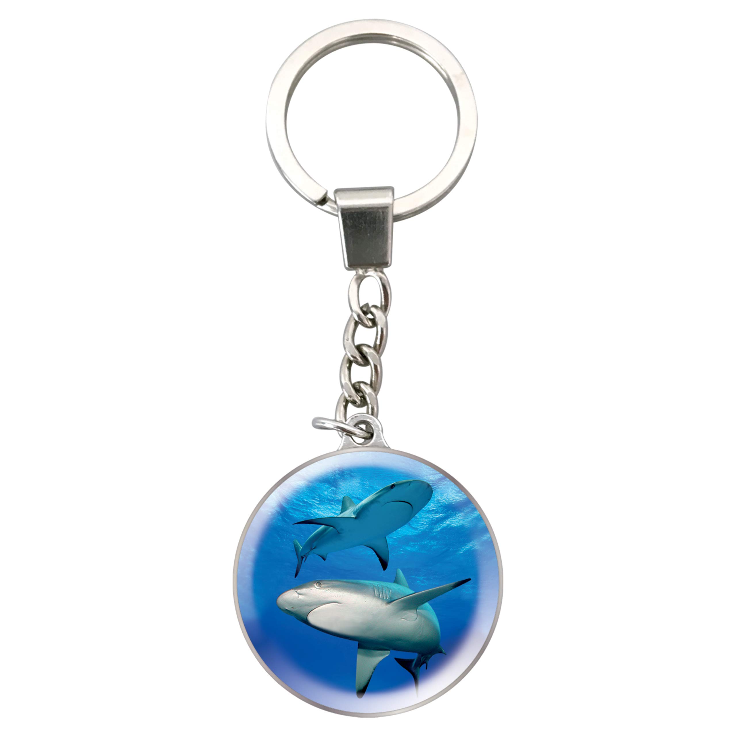 Magnidome Deluxebase Shark Keychain – Crystal Glass Dome Animal Key Ring with Stainless Steel Chain, Cute Shark Key Holder for Fun Bag Charms and Novelty Gifts.