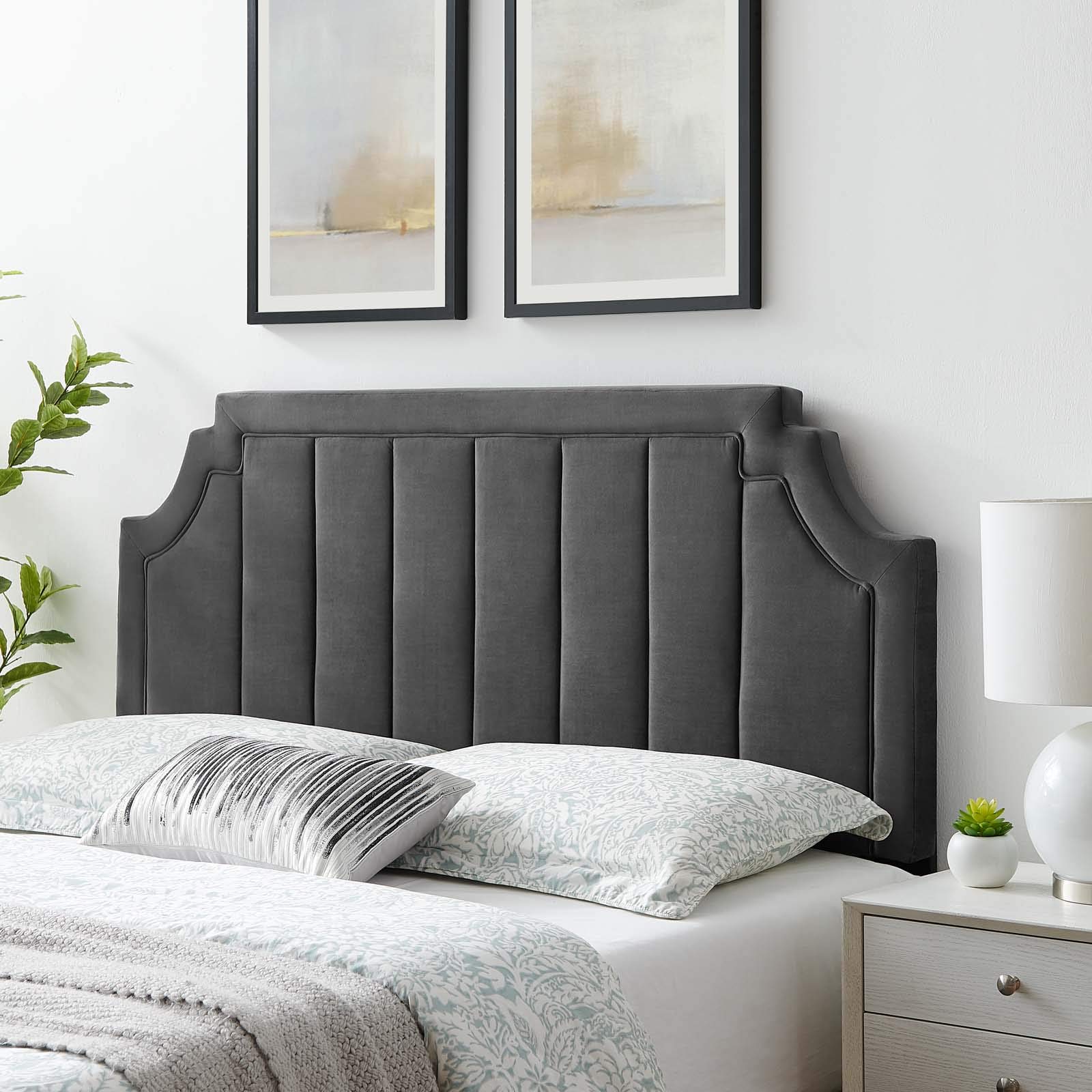 Modway MOD-6348-CHA Alyona Channel Tufted Performance Velvet King/California Adjustable, King, King,