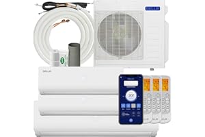 Della 36K BTU ODU Tri 3 Zone 9K 12K 24K BTU 19 SEER2 208-230V Cools Up to 2450 Sq.Ft, Works with Alexa, Wifi Energy Efficient Multi Zone Mini Split Air Conditioner Pre-Charged Heat Pump Full Set