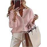 GORGLITTER Women's Button Up Scalloped Lace Trim Cardigan Long Sleeve Lightweight Crewneck Casual Cardigan Sweater