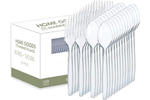 HOME GOODS MARKETPLACE Clear Plastic Silverware Set, 120 Count Spoons and Forks, Perfect for Parties, Holiday Gatherings, Picnics, and Stocking the Pantry