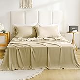 CozySmile Lightweight Soft King Sheet Set - Luxury 4 Piece Breathable Cooling Sheets for King Size Bed, 16" Deep Pocket Easy Care Wrinkle Free Bedding Sheet and Pillowcase Set, Beige