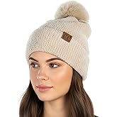 Funky Junque Beanie for Women Ultra Soft Chenille Faux Fur Pom Pom Winter Hats Warm Ski Cap Fashion