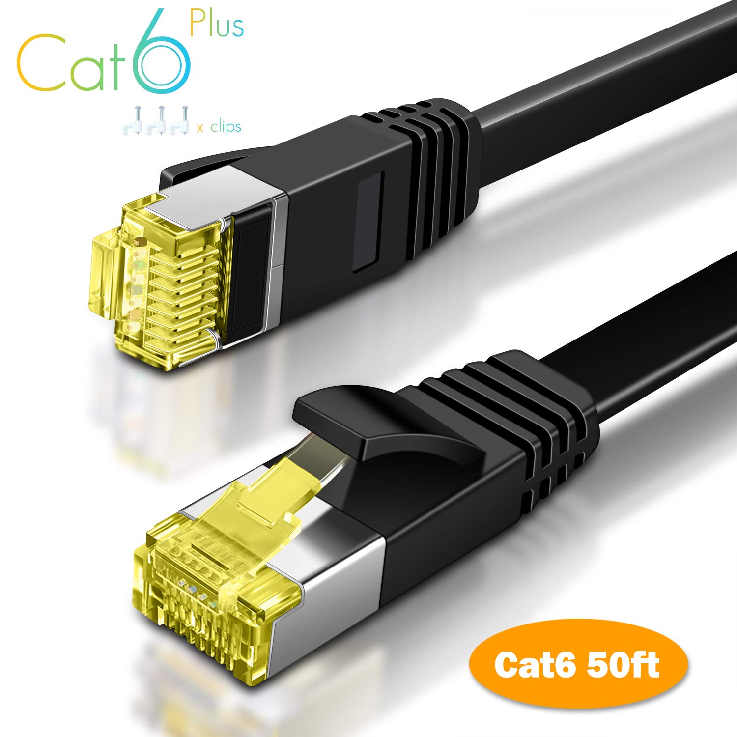 Cable Cat6 Plus 50ft Black Flat High Speed