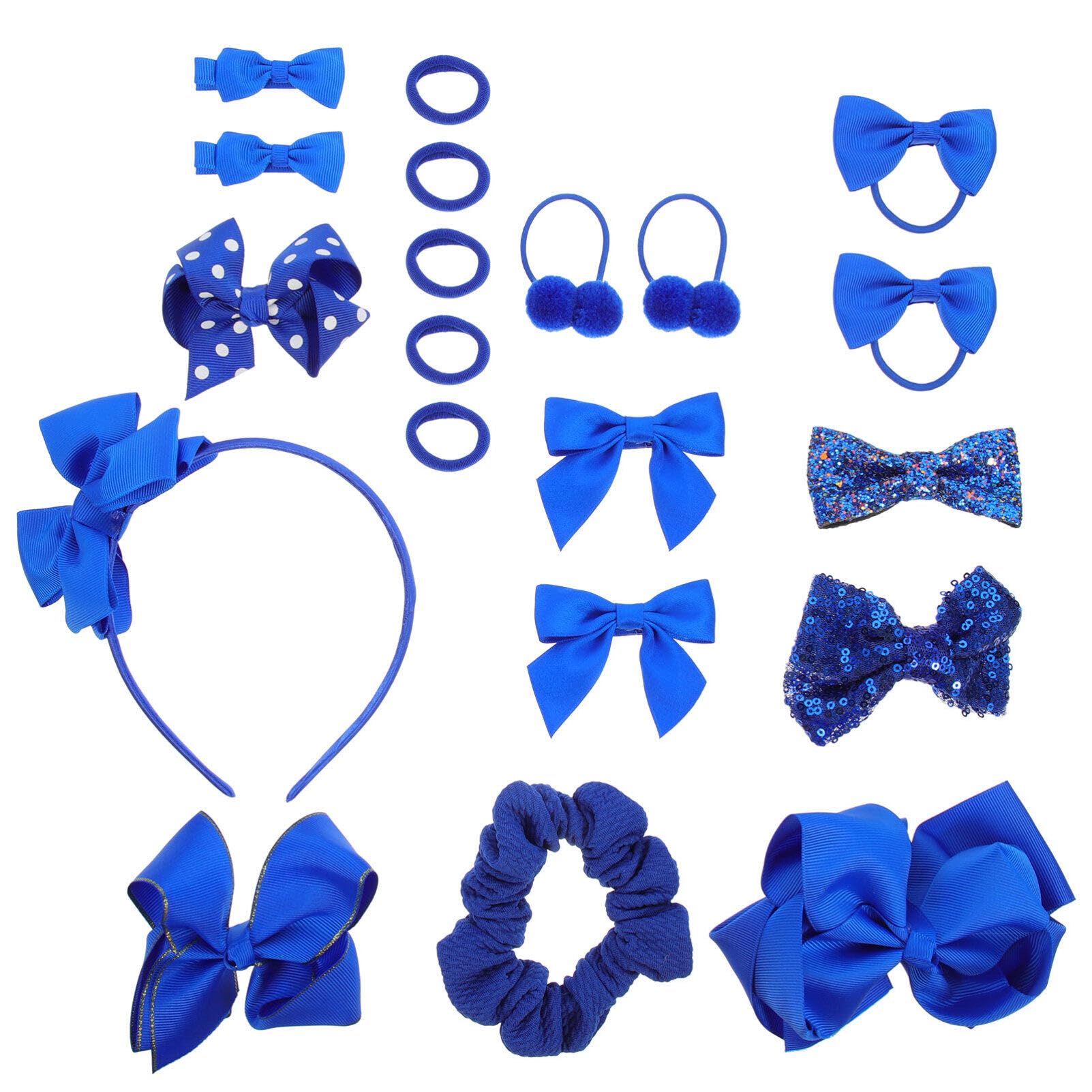 minkissy 20pcs Blue Hair Bows Accessories for Girls - School Hair Clips Barrette Bows Accessories Clips Ties Scrunchies Headband for Girls Halloween Christmas