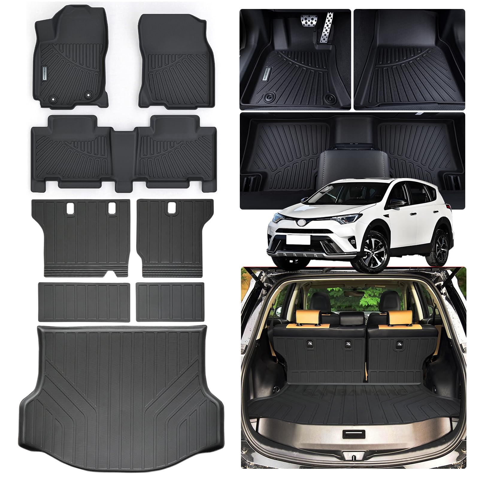 Photo 1 of SANBAN-AXE Floor Mats & Trunk Mat Backrest Mat for Toyota RAV4 2013-2017 2018?Not for Hybrid or Prime? TPE All Weather Protection 2 Rows Full Set Car Mats with Velcro Rear Seats Backrest