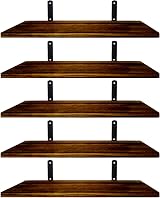 Mardili Shelves Wood Wall Mounted Shelf Rustic Set of 5 42x15x1.5cm Dark Brown