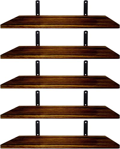 Mardili Shelves Wood Wall Mounted Shelf Rustic Set of 5 42x15x1.5cm Dark Brown