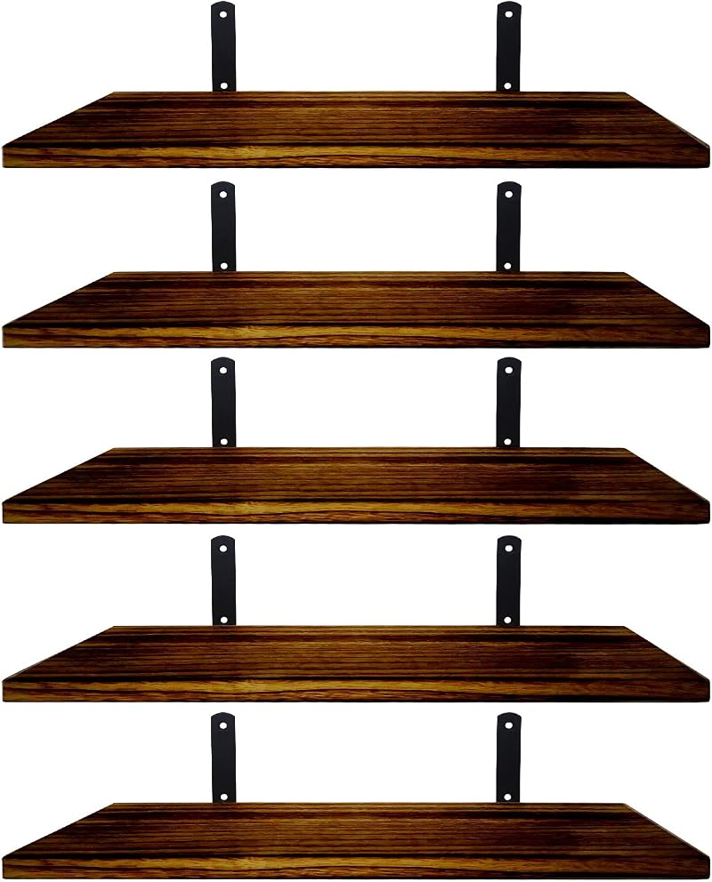 Mardili Shelves Wood Wall Mounted Shelf Rustic Set of 5 42x15x1.5cm Dark Brown
