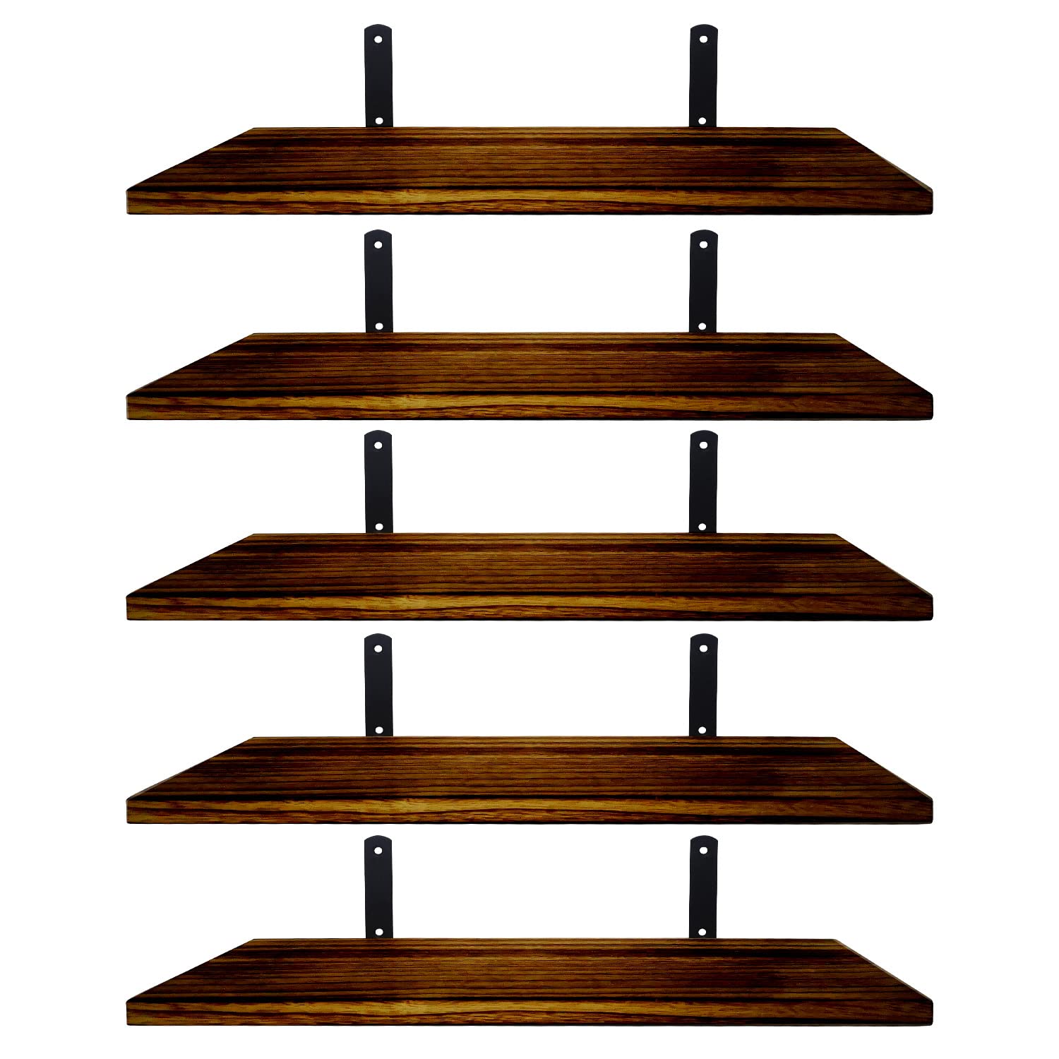 Mardili Shelves Wood Wall Mounted Shelf, Rustic Shelves Set of 5（Dark brown）, 42x15x1.5cm — image 1
