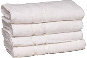 Mosobam Luxury Turkish Set of 4 Hand Towels 16X30 White 700 GSM Bamboo Viscose & Aegean Turkish Combed Cotton