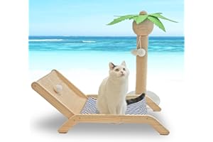 Cat Hammock with Coconut Palm Tree Scratching Post, Aberatail Cozy Beach Chair Elevated Cat Beds, Sisal Cat Tree Scratching Post for Indoor Cats (Post & Hammock)