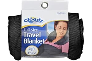 Cloudz Cozy Compact Airplane Travel Blanket for Your Flight, Car, Camping, Home or Comforting Warmth Anywhere! - Black