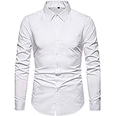 VANCOOG Men’s Long Sleeve Casual Button Down Dress Shirts with Chest Pocket