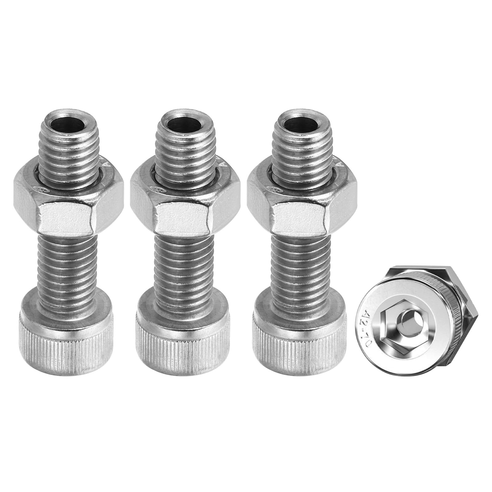 PATIKIL M10x35mm 304 Stainless Steel Hollow Bolt, 4 Set Cylindrical Hexagon Socket Screw Nut Kit Lamp Threading Screws Through Hole Fasteners