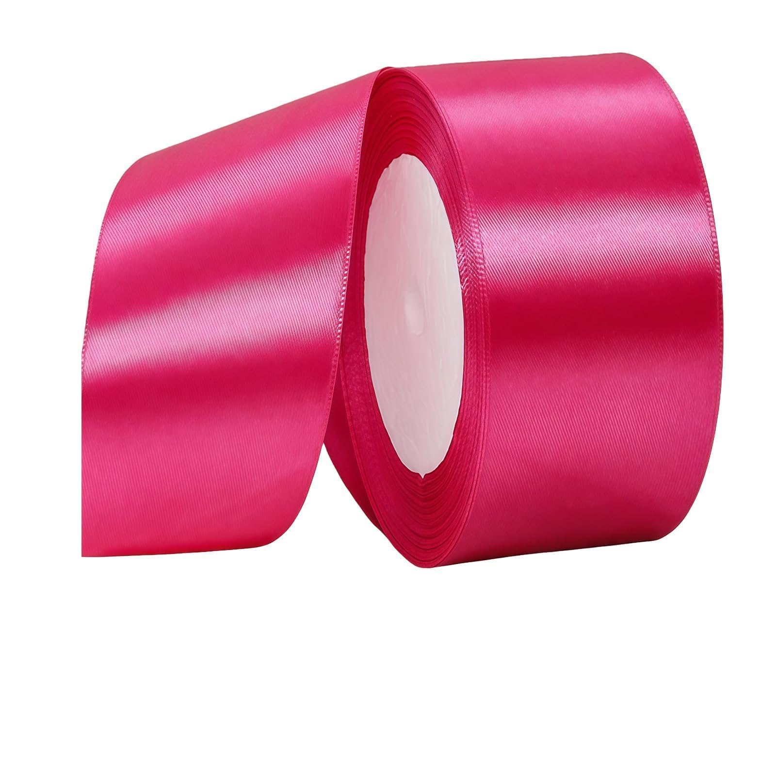 Hot Pink Ribbon 50mm for Gift Wrapping 22M,Hot Pink Satin Ribbon 50mm Wide for Crafting Cake,Hair Bow,Polyester Ribbon Christmas Decoration,Wedding Car Decor