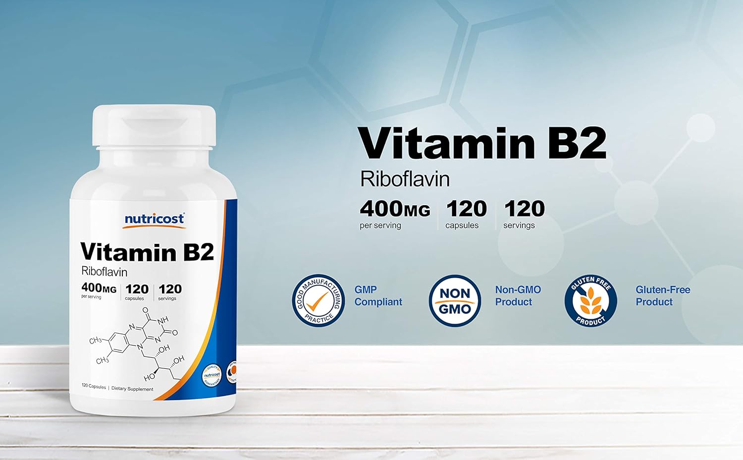 Nutricost Vitamin B2 (Riboflavin) 400mg, 120 Capsules Gluten Free