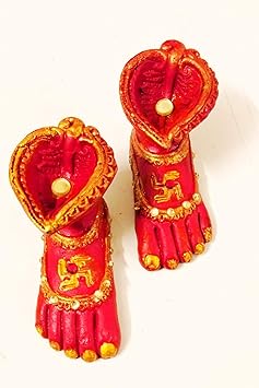 House of crafts One Pair Terracotta Mitti/Clay laxmi charan paduka Diya Deepak for Diwali Decoration Puja Home Decor Decorative Traditional Hand Made Multicolor Diya Oil Burner Diffuser for Showpiece