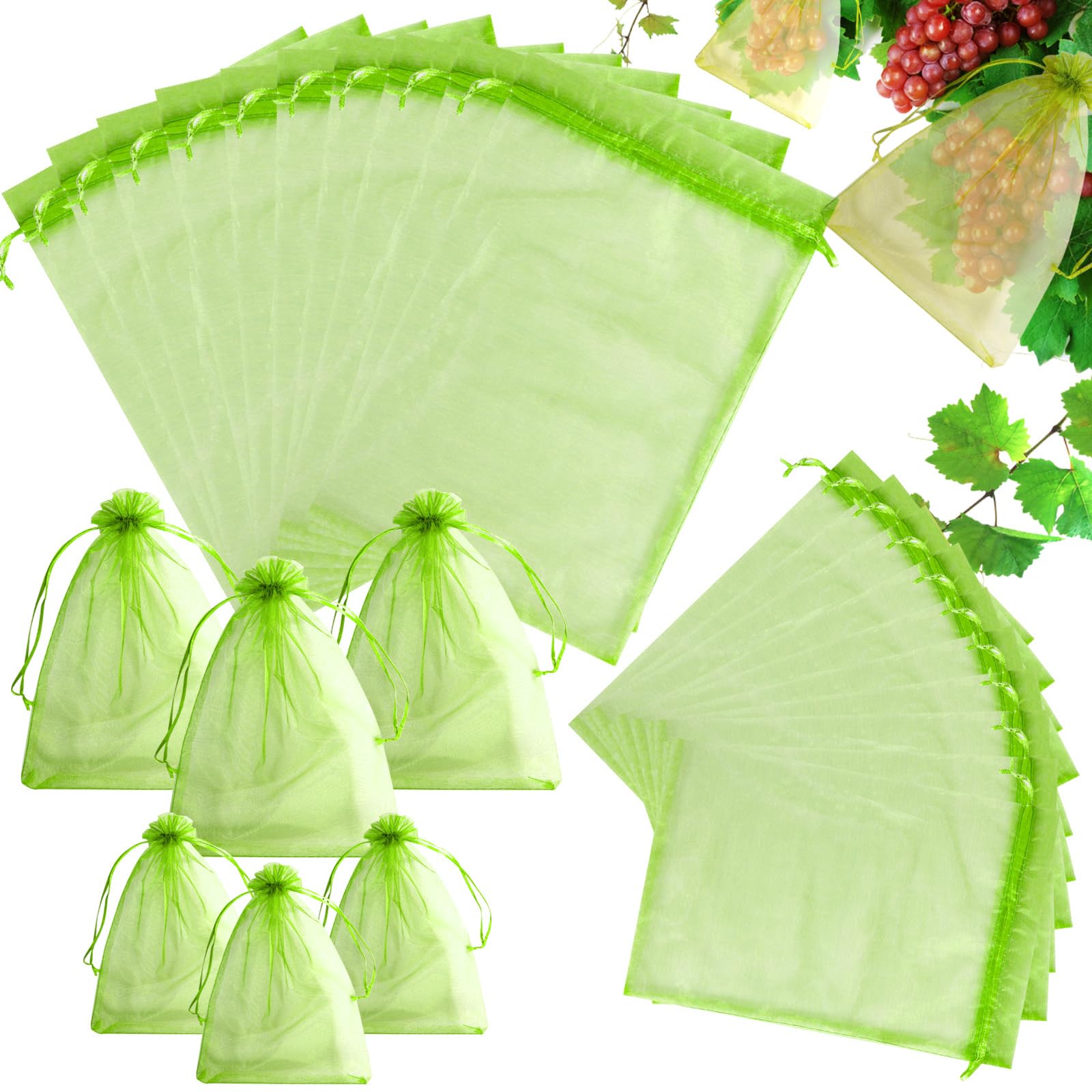 Fruit Protection Bags Grape Netting Bag with Drawstring Garden Plant Protect Mesh Bags Insect Bird Barrier Bag for Plant Fruits 35Pcs