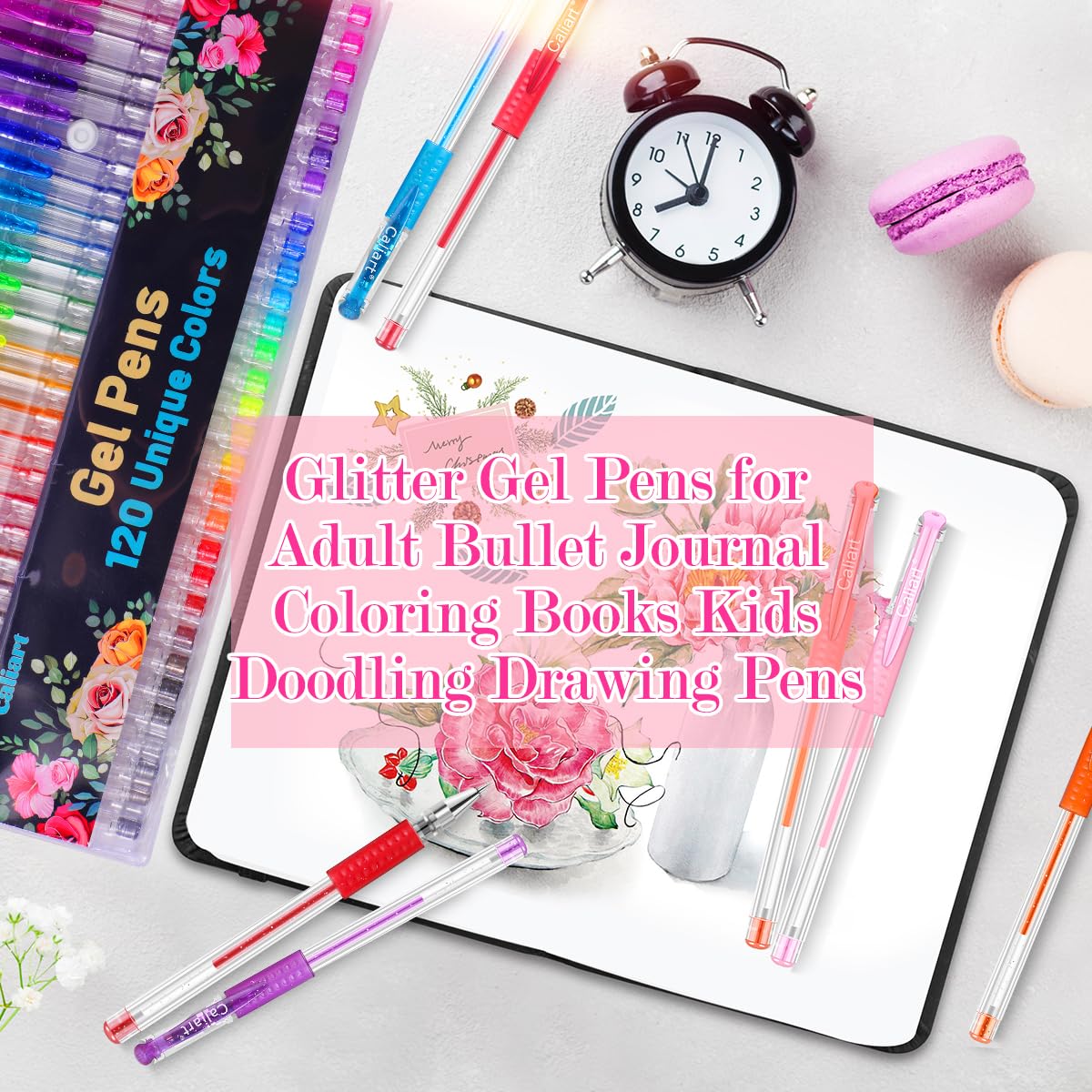 120 Colors Gel Pens, Colored Neon Glitter Pen Set for Adult Coloring Books, 40% More Ink Fine Point, Art Supplies Stocking Stuffers Christmas Gifts for Adults Drawing Doodling Scrapbook Journaling