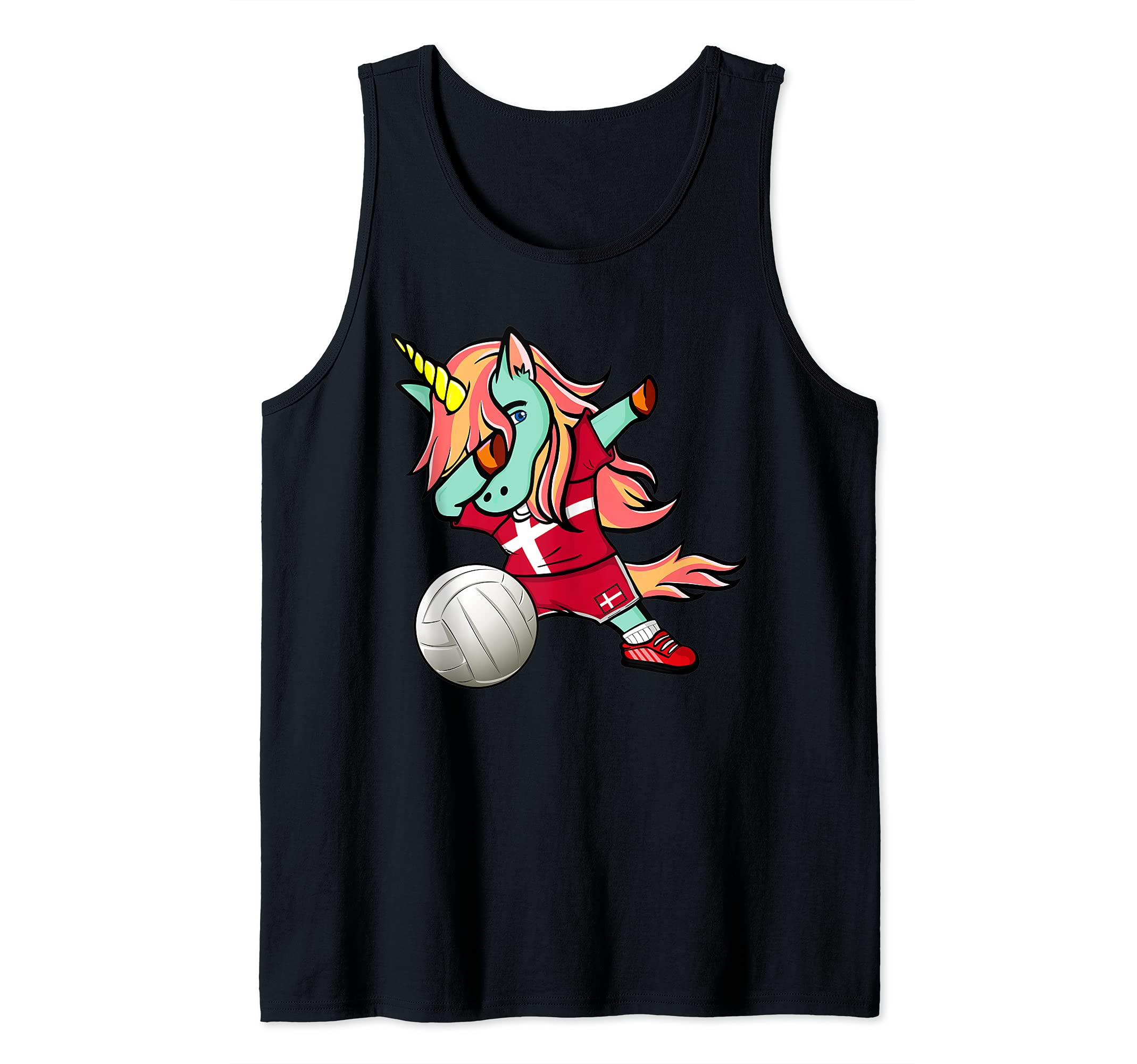 Dabbing Unicorn Denmark Volleyball Lovers Jersey Danish Flag Tank Top