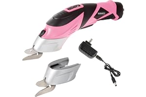 Cordless Electric Scissors with Two Blades – Fabric, Leather, Carpet, Cardboard and Box Cutter – 3.6V Lithium-Ion Rechargeable Battery by Stalwart (Pink)