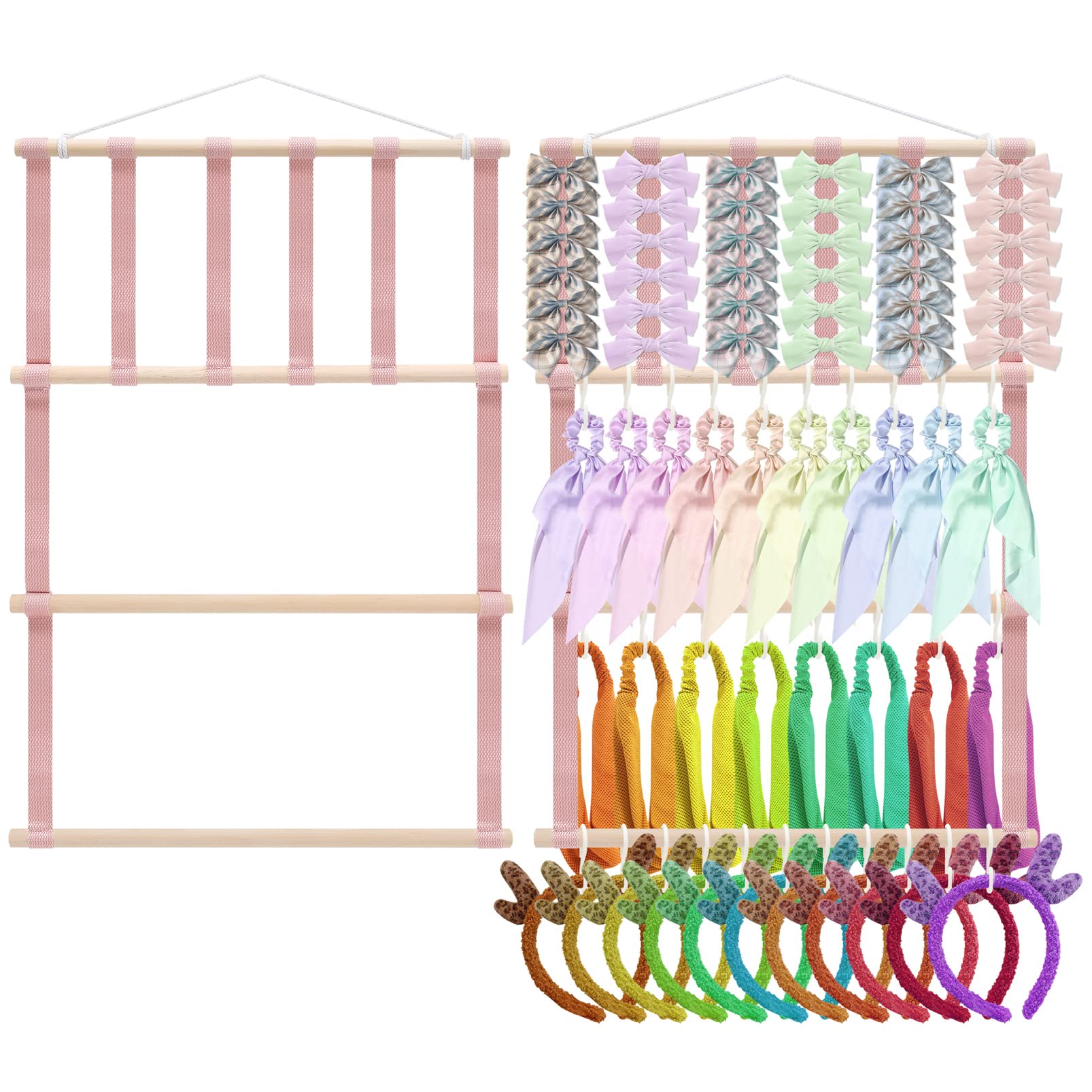 Bakiauli Headband Holder Hair Bows Organizer, Girls Headbands Storage Holder Hanging Hair Accessories Display Stand Wall Decor for Girls Room (Pink)
