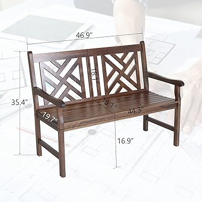 Buy Mfstudio Outdoor Wooden Patio Bench Two Person Loveseat Chair In Porch Balcony Garden 46 9 L X 19 7 W X 35 4 H Brown Online In Turkey B093fjjbdf