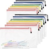 RAINFLOW a4 Mesh Zipper Pouch Bags - 12 PCS Reusable Mesh Bags with Zipper Waterproof Storage Bag Organizer for Document Toy Storage Classroom Organization and Storages Office Supplies in Multicolor