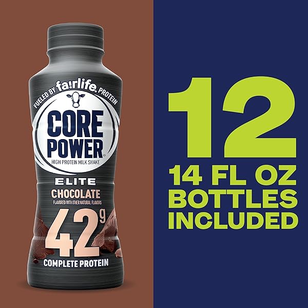 CORE POWER ELITE HIGH PROTEIN SHAKE, CHOCOLATE, 42G BOTTLE, 14OZ, 12 PACK