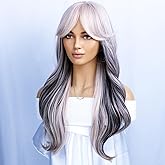 BERON Blonde Brown Wigs Long Wavy Women Wigs with Bangs Highlights Color Curly Heat Resistant Synthetic Wigs for Daily Wigs Wig Cap Included