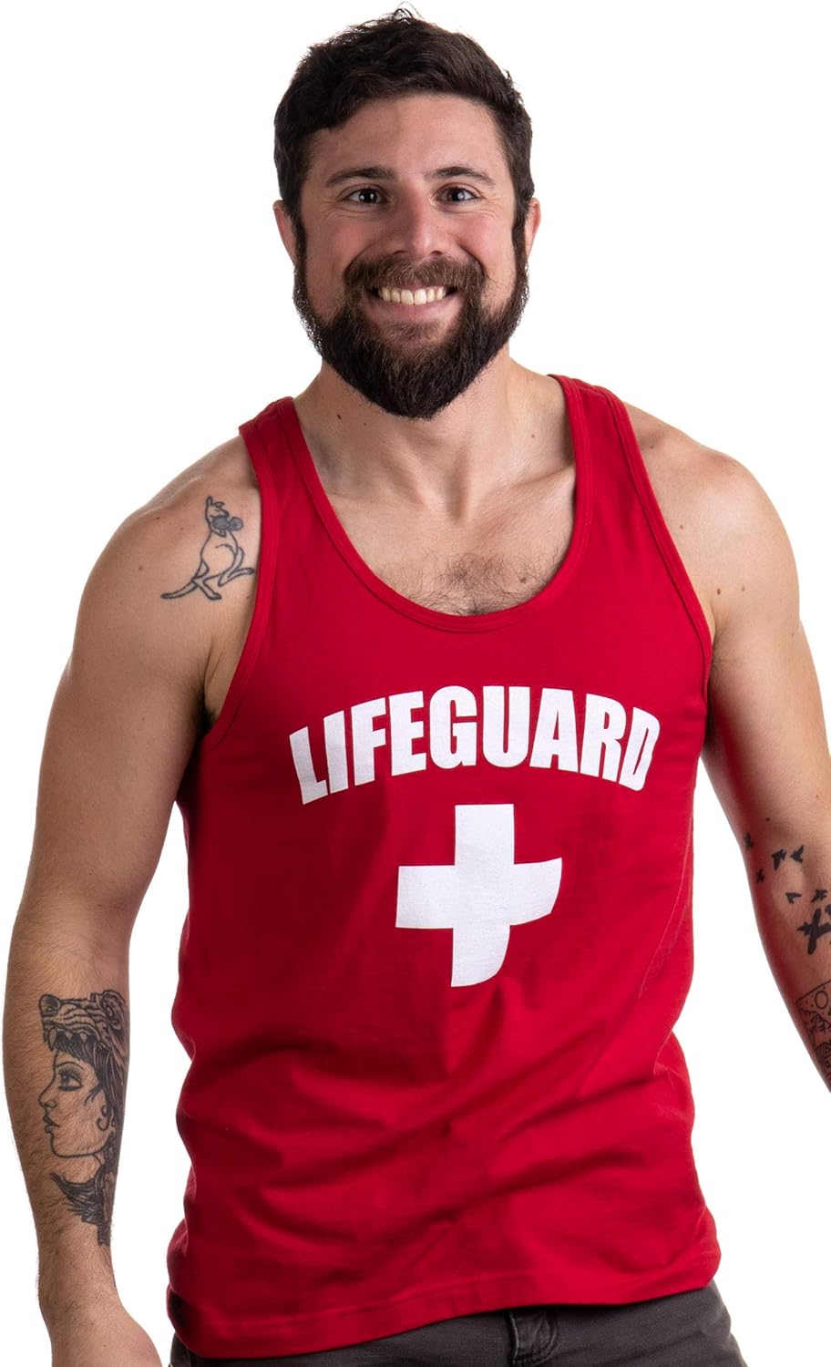 Lifeguard | Red Adult Lifeguarding Uniform Costume Unisex Tank Top Men Women: Clothing