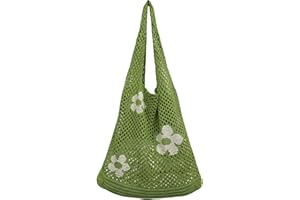 AIYUENCICI Crochet Tote Bag, Fairy Hobo Bag for Women Aesthetic Bag Y2k Purse Knitted Shoulder Bag for Girls Mesh Beach Bags