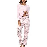 PNAEONG Women's Cotton Long-Sleeve Tops and Full-Length Pajama Set Two-Piece Pjs with Pockets SY008